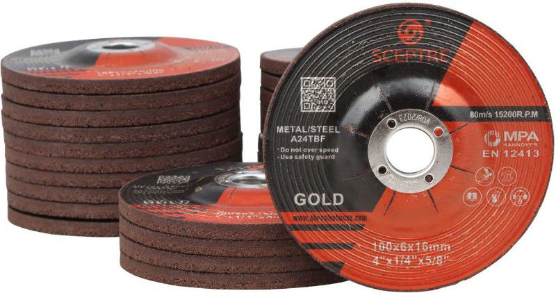 Sceptre Gold Grinding Disc with R.P.M 15200, 80 m/s, Dimension 100x6x16 mm Size- 4 Inch x 1/4 Inch x 5/8 Inch Grind Wheels for Metal & Steel Work ( Pack of 25 ) Wood Cutter