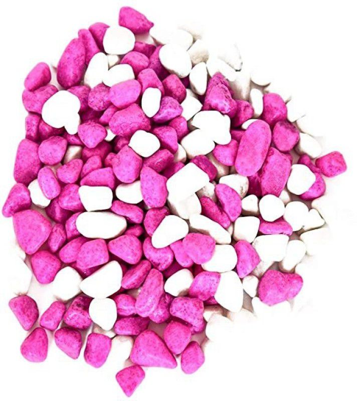 VANNEF Coloured Decorative Stones River Pebbles for Flowerpot, Garden and Aquarium Decoration Painted Asymmetrical Marble Pebbles  (Pink, White 1 kg)