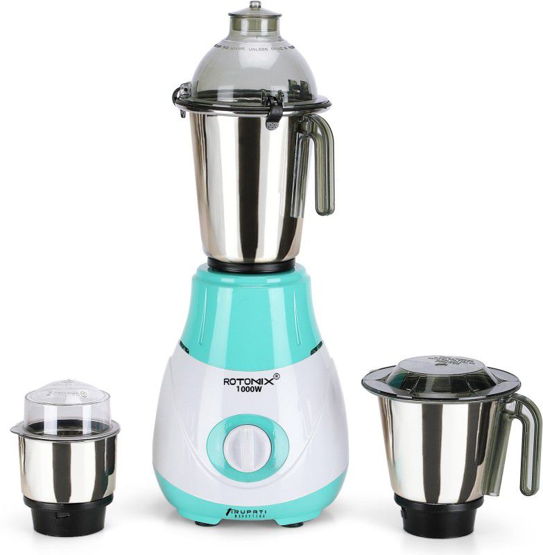 Rotomix RIAA 1000W Mixer Grinder with 3 SStainless Steel Jars (1 Wet Jar, 1 Dry Jar and 1 Chutney Jar), GREEN-WHITE ROT 1000W RIAA GRN WHT 3SS 1000 Mixer Grinder (3 Jars, GREEN-WHITE)