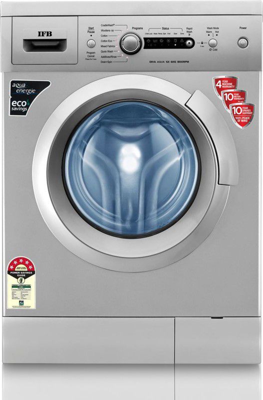 IFB 6 kg 5 Star Aqua Energie, Laundry Add, In-built heater Fully Automatic Front Load Washing Machine with In-built Heater Silver  (Diva Aqua SX)