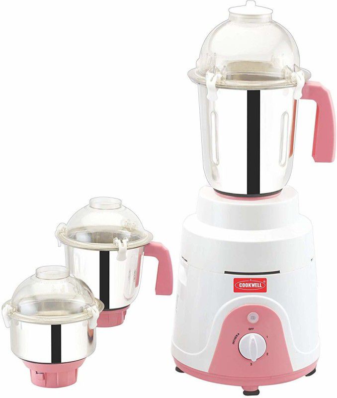 cookwell 1HP Mixer Grinder with 3 Heavy Stainless Steel Jar, 18000RPM 100% Copper Motor with 2 Years Warranty 705641258987 750 Mixer Grinder (3 Jars, White & Pink)