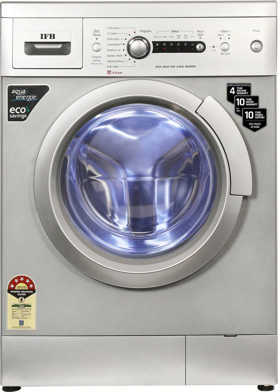 IFB 6 kg 5 Star 2X Power Steam,Hard Water Wash Fully Automatic Front Load Washing Machine Silver  (DIVA AQUA SXS 6008)