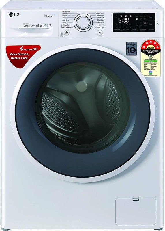 LG 8 kg Fully Automatic Front Load Washing Machine with In-built Heater Silver  (FHT1208ZNW.ABWQEIL)