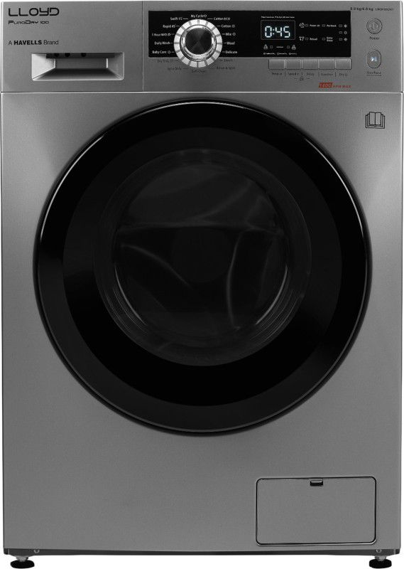 Lloyd 8 kg Fully Automatic Front Load Washing Machine with In-built Heater Grey  (LWDF80DX1)