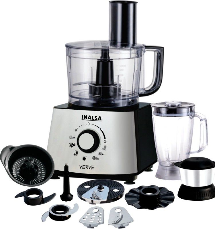 Inalsa Verve 800W Food Processor with 100% Pure Copper Motor| 2 Multipurpose Jars & 11 Accessories 800 W Food Processor  (Black/Rose Gold)