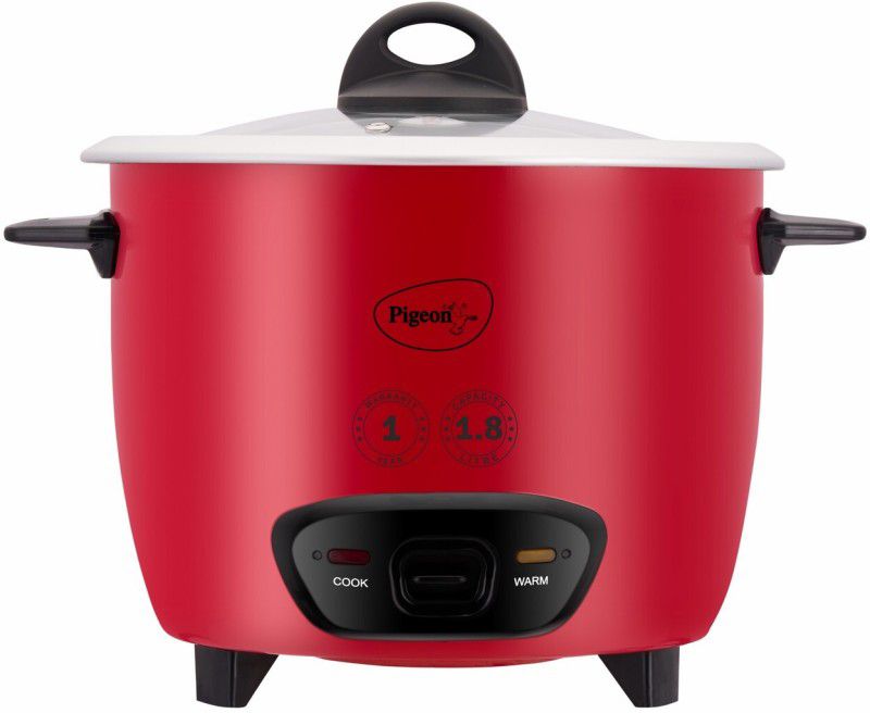 Pigeon 14930 Electric Rice Cooker with Steaming Feature  (1.8 L, Red)