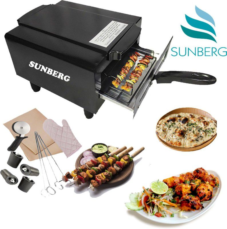 SUNBERG 2000W big Electric Tandoor Hand Gloves, Grill Stand, Magic Cloth, Recipe Book, 4 Skewers, Pizza Cutter, 4 Shocked Proof Rubber Legs (Black) Electric Tandoor