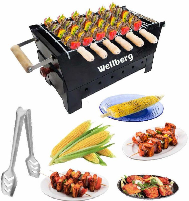 WELLBERG Charcoal Barbeque Grill with Accessories 7 Skewers,1 Tong (Made in India) (Medium) Electric Tandoor