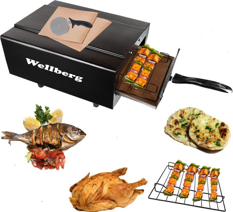 WELLBERG Cast Iron Mini Looking Electric Tandoor, Grill for with 6 Gifts Combos (10 in, Black) Pizza Maker  (Black)