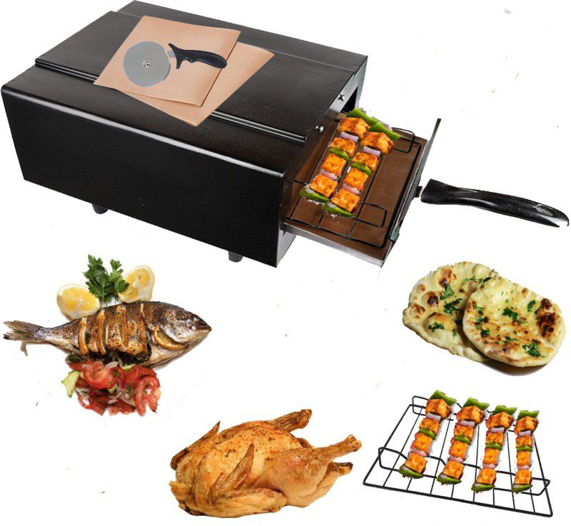 WELLBERG Light Weight Mini Electric Tandoor with Pizza Cutter Glove Grill skewers Wooden (Black) Pizza Maker  (Black)