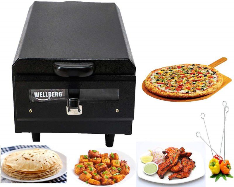 WELLBERG Heavy Weight Electric Tandoor with Pizza Cutter,Recipe Book,Nonstick Sheet,Grill,4 Skewers,Glove(Size Mini) Electric Tandoor Pizza Maker  (Black)