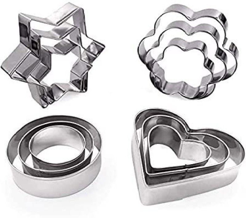 GROWFLEE Cookie Cutter Stainless Steel Cookie Cutter with 4Shape, 12 Pieces Full Cake Maker Cake Maker