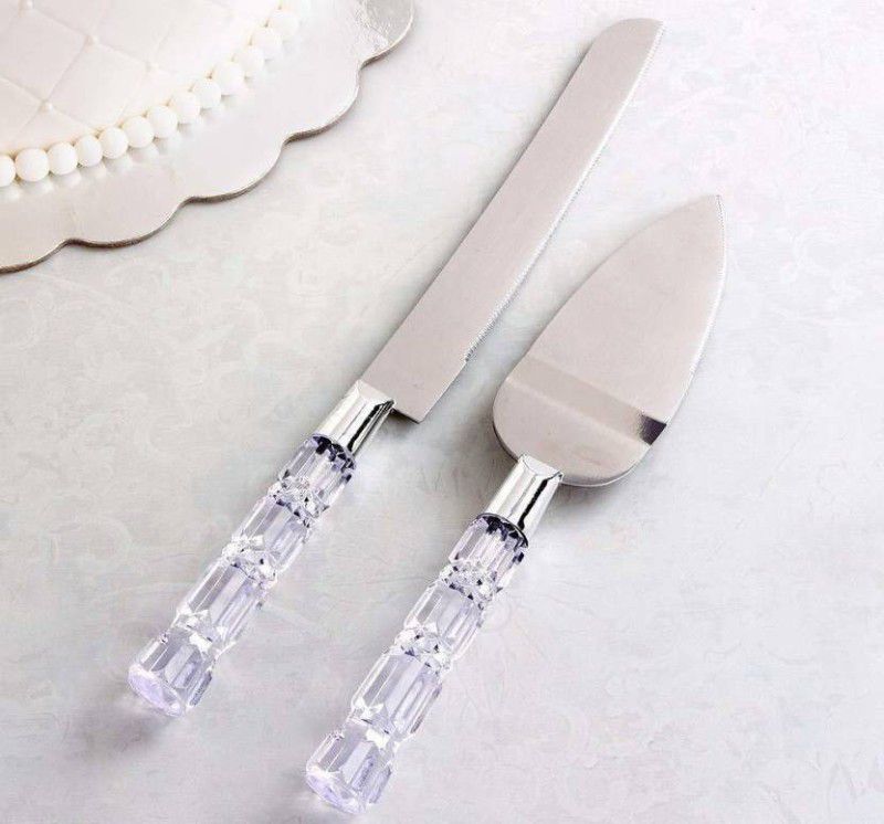 GROWFLEE Stainless Steel 2 Pcs Cake Cutting Knife Serving Set with Crystal Handle Full Cake Maker Cake Maker