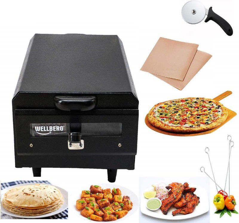WELLBERG Multi Purpose Tandoor for Kitchen/Pizza/Cake/Naan/Bati/Barbecue Griller Maker Pizza Maker  (Black)