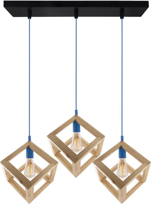 Homesake 3-Lights Linear Cluster Chandelier Modern Nordic Wooden Pendant Cube Light with Blue Silicone Holder Pendant Light, Kitchen Area and Dining Room Light, LED/Filament Light Pendants Ceiling Lamp  (Black, Beige, Blue)