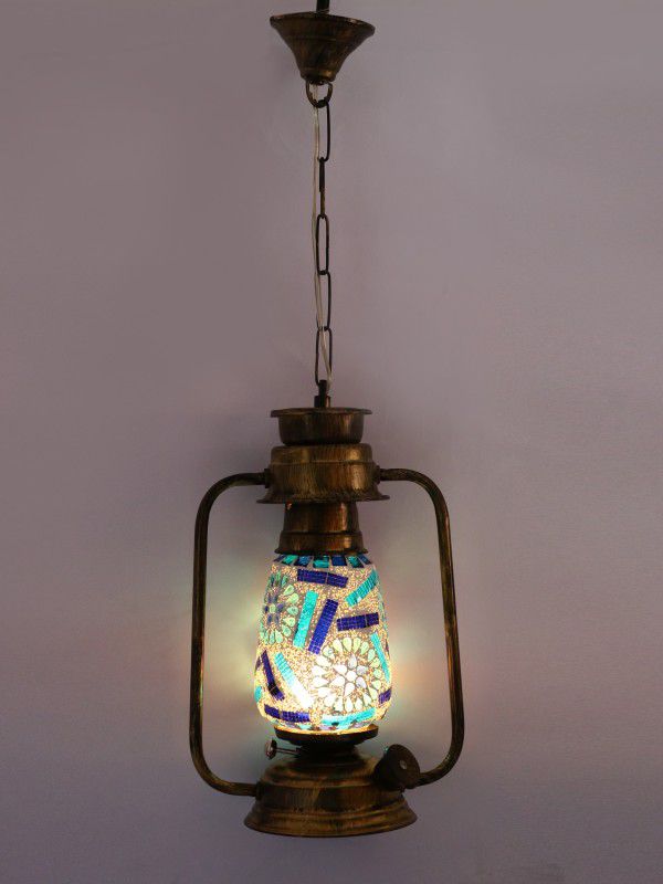 AFAST Antique Pendant Hanging Lantern Lamp Light With Colorful Glass Perfect Match Of Trading And Traditional A9 Pendants Ceiling Lamp  (Multicolor)