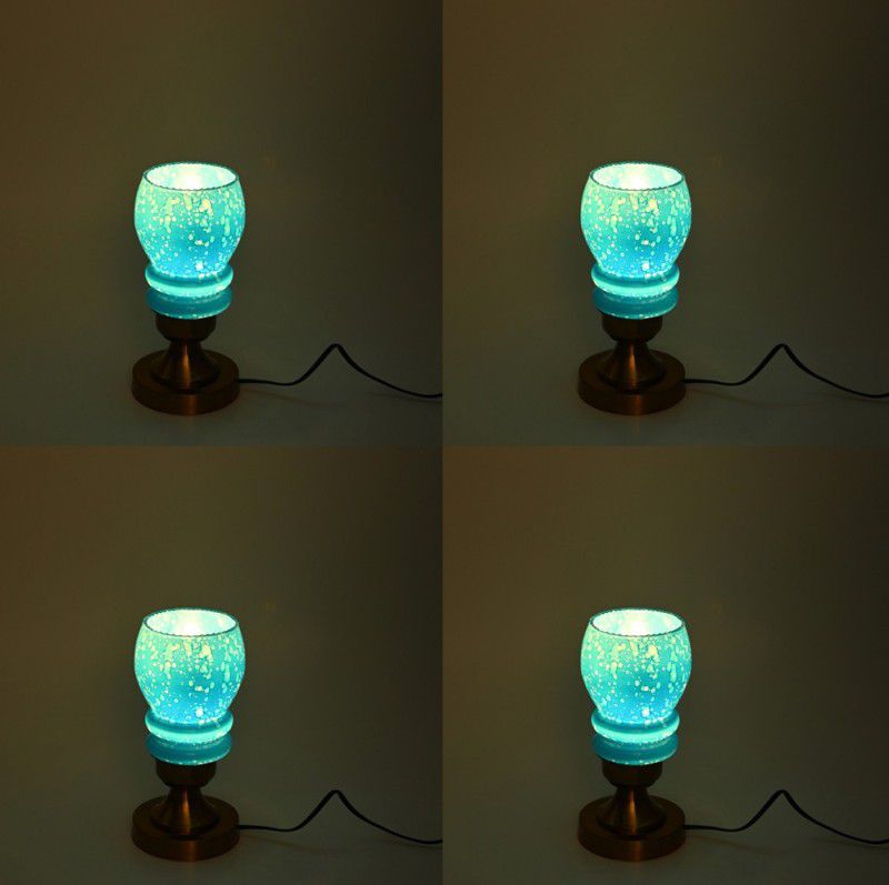 AFAST Stylish Table Lamp With Decorated Glass Shade, Round, LED Compatible,(Pack Of 4) Night Lamp  (25 cm, Light Blue)