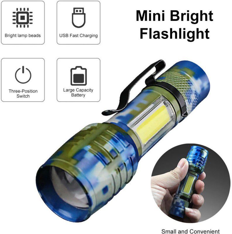 ECOSKY ALUMINUM ALLOY BODY MILIRTY BLUE USB RECHARGEABLE FLASHLIGHT Torch  (Multicolor, 10 cm, Rechargeable)