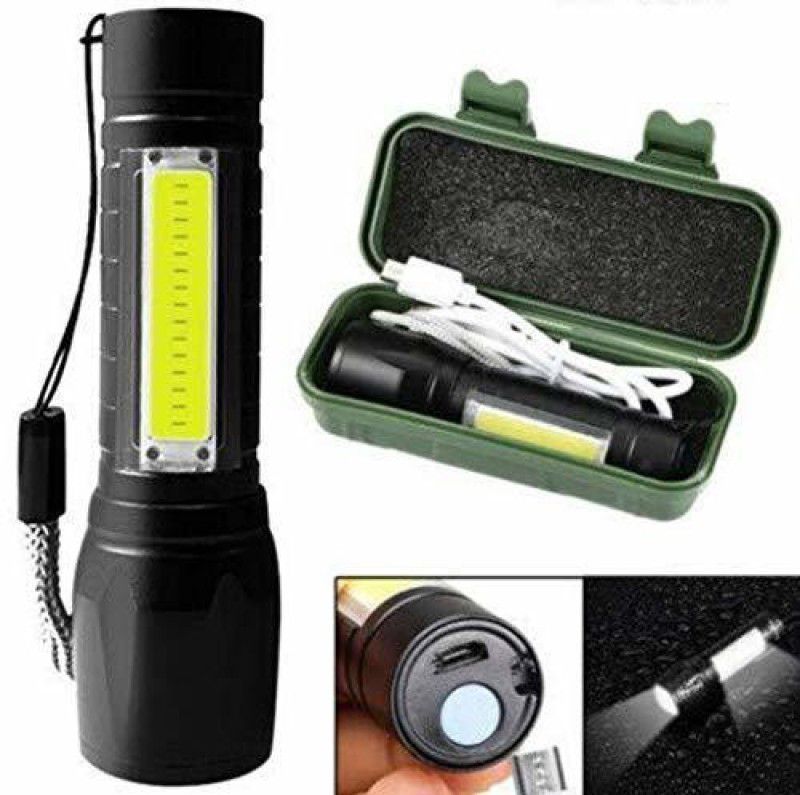 Dhupgarh Portable Pocket Size Mini LED Flashlight, Zoomable lamp for Camping, Fishing Torch  (Black, 8 cm, Rechargeable)