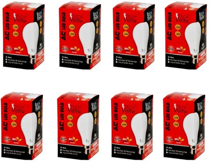 12 W Round B22 LED Bulb  (White, Pack of 8)