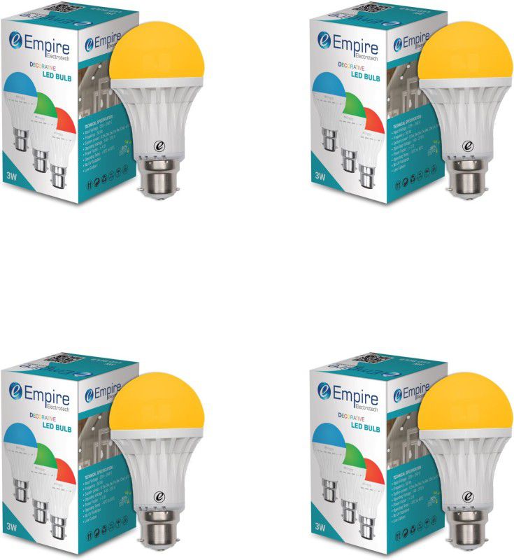 3 W Round B22 LED Bulb  (Orange, Pack of 4)
