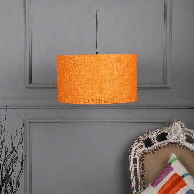 BTR Crafts 14" Inches Orange Texture Hanging Drum Lamp Shade , Silver Canopy S-Hook Silver Light Hanging Chain Rod