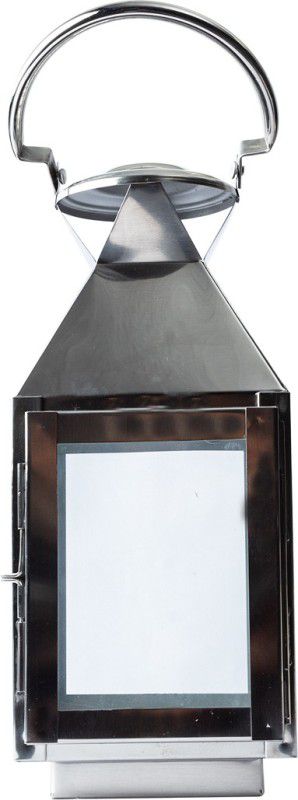 MARKET 99 Silver Stainless Steel, Glass Table Lantern  (31.5 cm X 13 cm, Pack of 1)