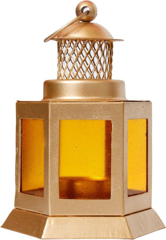 Craftox Décor Yellow, Gold Iron Hanging Lantern  (12 cm X 9 cm, Pack of 1)