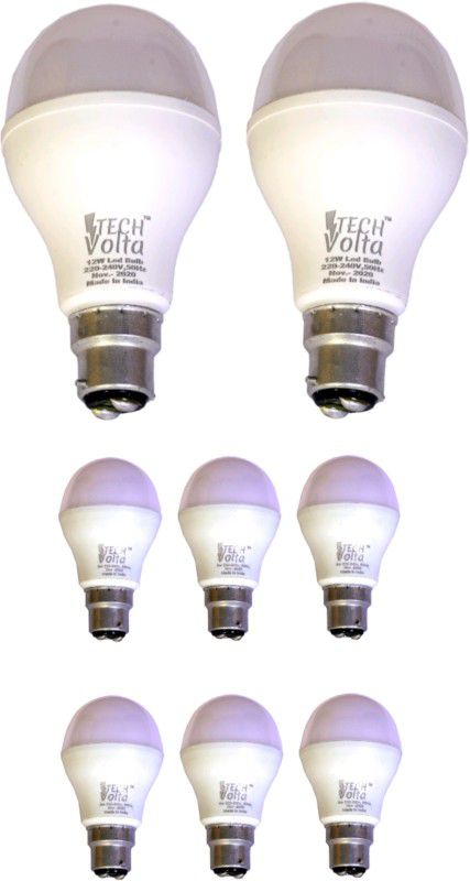 9 W, 12 W Round B22 LED Bulb  (White, Pack of 8)