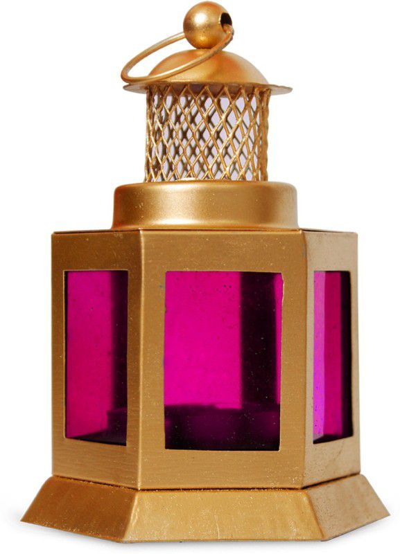 Craftox Décor Pink, Gold Iron Hanging Lantern  (12 cm X 9 cm, Pack of 1)