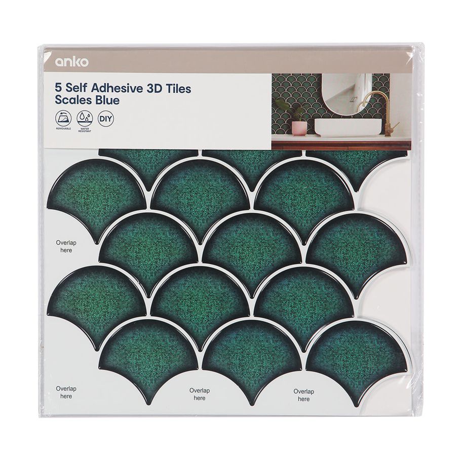 5 Pack Self Adhesive 3D Tiles - Scales Blue