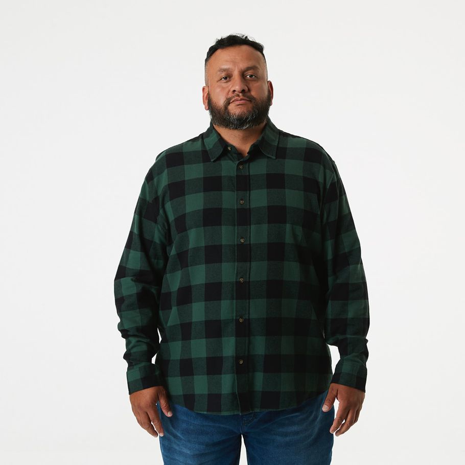 Men's Larger Size Long Sleeve Buffalo Check Shirt