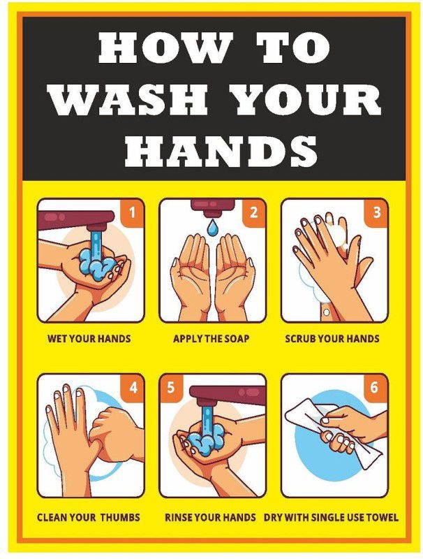 CVANU Wet Your Hands, Apply The Soap, Scrub Your Hands, Clean Your Thumbs, Rinse Your Hands Dry With Single Use Towel Emergency Sign