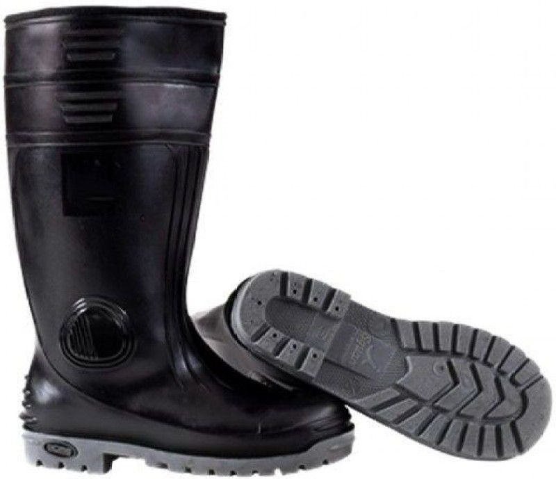 SAVIOUR Full Gumboot With Steel Toe Cap Steel Toe Synthetic Leather Safety Shoe  (Black, S1)