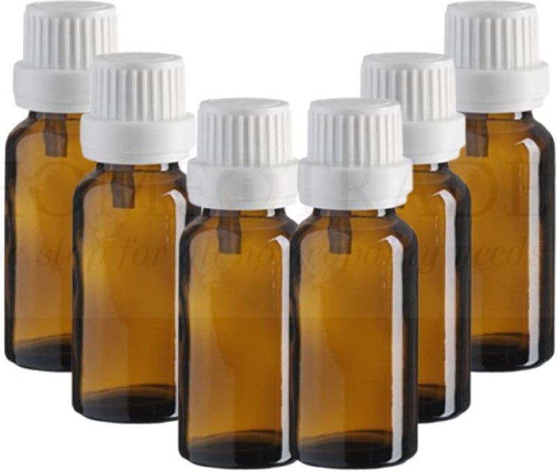 HOMEOTRADE Amber Glass Bottles for Essential Oils 8PCS 10mL Dropper WHITE FLAT Cap Laboratory Dropper Bottle  (Glass 10 ml Pack of8)