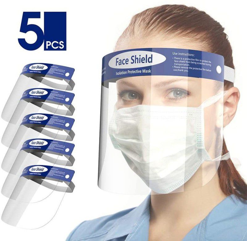 REDHILLS Face Shield Looflar Anti-Fog Adjustable Full Face Shield with Clear Film Elastic Band and Comfort Sponge PACK OF 5 Safety Visor  (Size - 32)