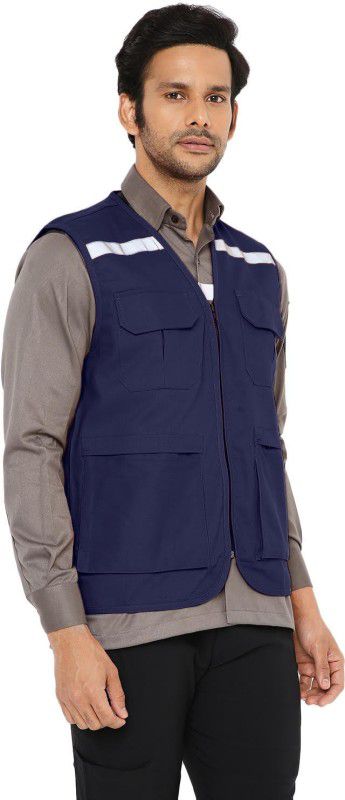 Associated Uniforms Navy Blue Sleeveless Jacket/Vest of Mercerized Cotton Fabric XXXL Safety Jacket  (Navy Blue)
