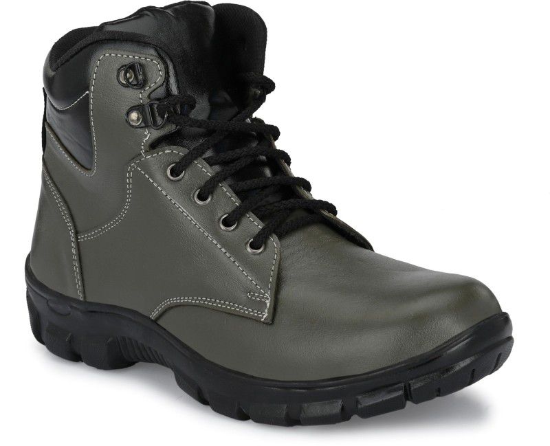 HUNDO P WW-114-Grey Steel Toe Genuine Leather Safety Shoe  (Grey, S1)
