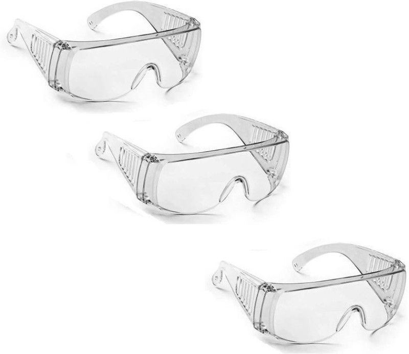 De-Ultimate Pack Of 3 Pcs High Quality Non-Breakable Flexible Anti-Fog Clear Lens Chemical Splash Eye Protective Shield Lightweight Transparent Wide-Vision Safety Goggle Laboratory, Power Tool, Welding, Wood-working Safety Goggle  (Free-size)