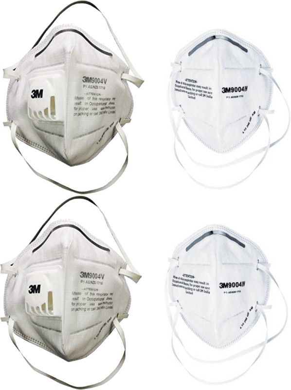 3M Particulate Respirator 9004IN with 9004V White (Pack of 2)  (Free Size, Pack of 1)