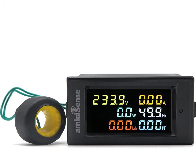amiciSense Energy Meter 6 in 1, 80V-300V AC 100A Power Meter with Multi-Colour Digital Display Voltmeter  (Digital)