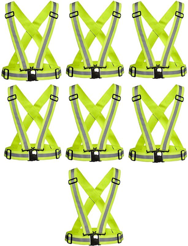 LAXMI Polyester High Visibility Protective Safety Reflective Vest Belt Jacket(Pack 7) Safety Jacket  (Green)
