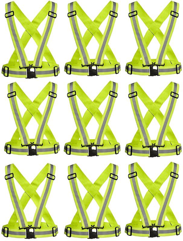 LAXMI Polyester High Visibility Protective Safety Reflective Vest Belt Jacket(Pack 9) Safety Jacket  (Green)