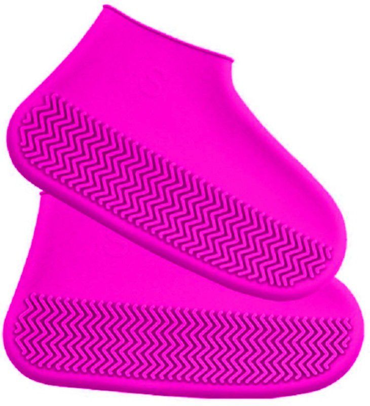 Lehza New Rain Cover For Shoes Waterproof Rubber Anti Slip Rainny Boot Overshoes Raincoat Reusable Silicone Insoles Shoes For Travel Silicone Pink High Ankle Shoe Cover  (medium Pack of 1)