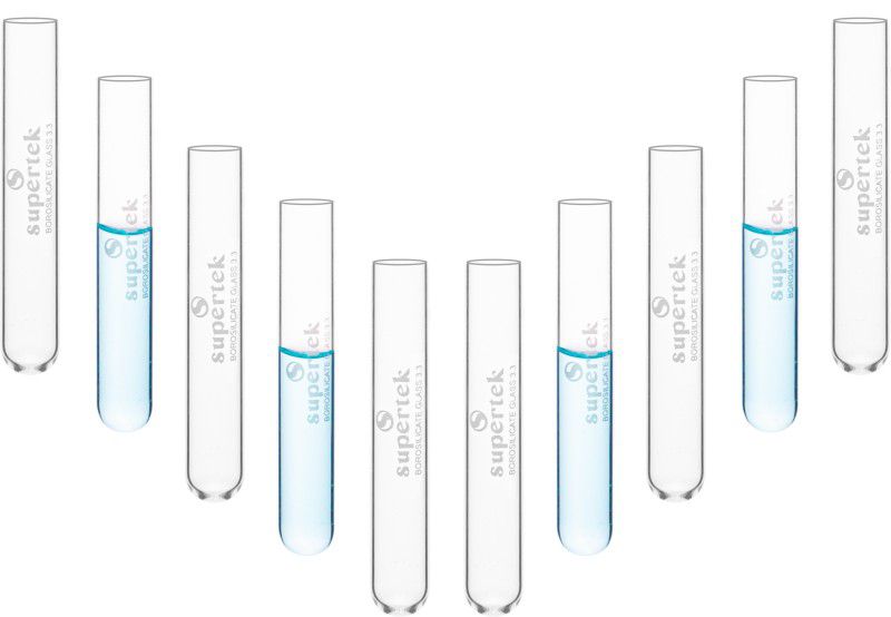 Supertek 10 ml Plain Borosilicate Glass Test Tube  (12.5 cm 300 K Pack of 10)