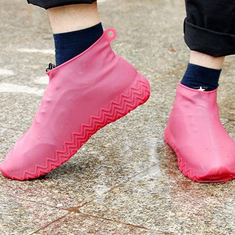 BALKRISHNA ENTERPRISE Reusable Rainproof/Non-Slip ResistantSilicon Waterproof Silicone Boots ShoeCover Silicone Pink Boots Shoe Cover  (free Pack of 2)