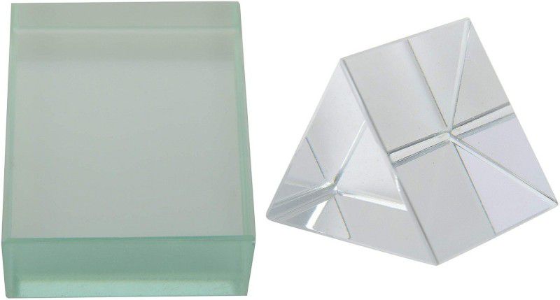 Parshv Glass Prism 50x50mm & Glass Slab 75x50X18mm Bubble free [Set of 2] Solid Prism