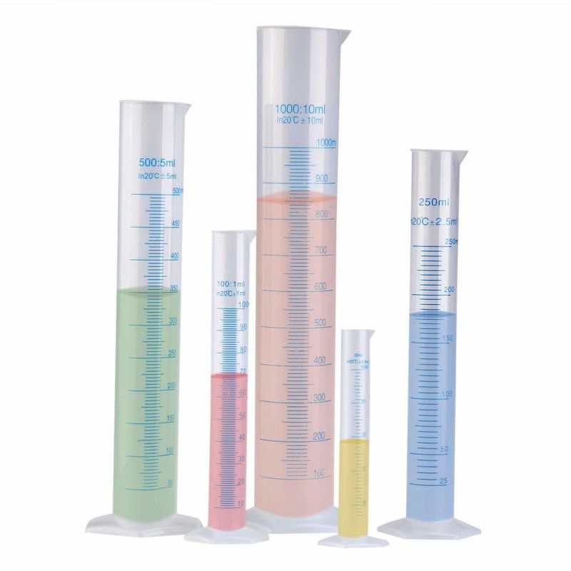 Spylx 5 Packs Measuring Cylinder 50ml 100ml 250ml 500ml 1000ml for Science Projects Plastic Graduated Cylinder  (1000 ml)