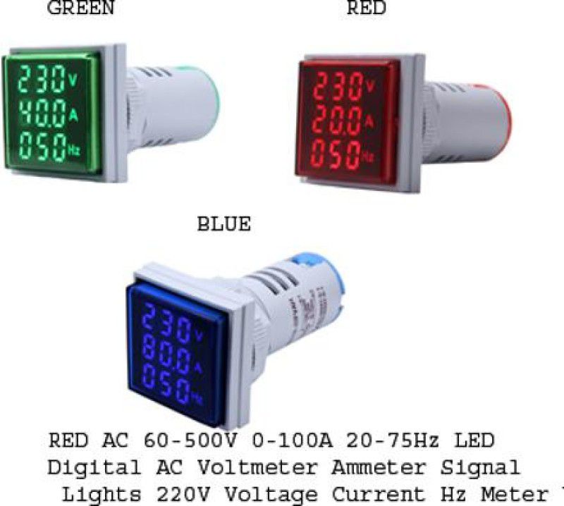 electrolight GREEN,RED BLUE, AC 60-500V 0-100A 20-75Hz LED Digital AC Voltamp Meter Voltmeter  (Digital)