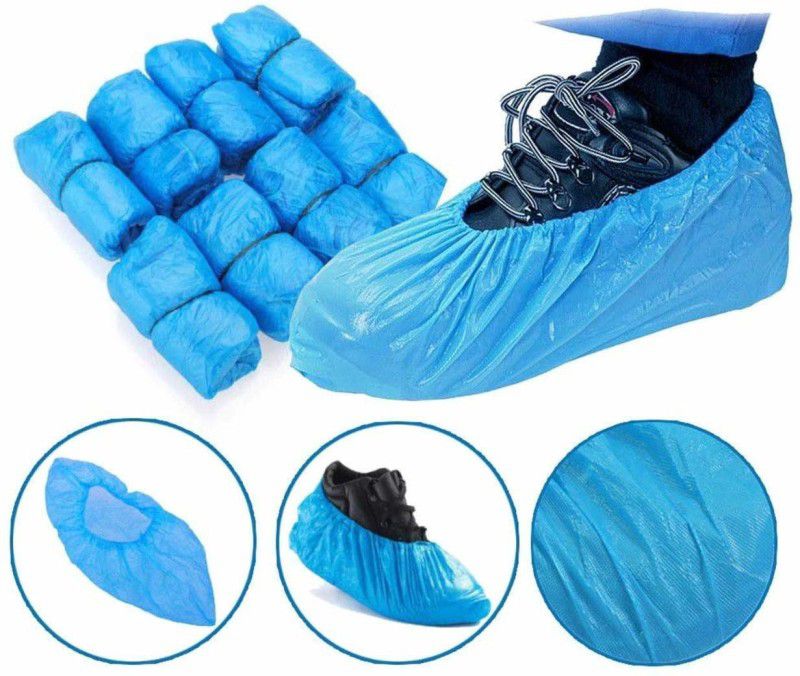 Khushi Disposable Shoe Cover 30 Micron Anti-slip Water Resistant Boot Protector for Hospital, Labs, Workplace, Indoor & Rain (500 PCS) PP (Polypropylene) BLUE Flat Shoe Cover  (Free Size Pack of 500)